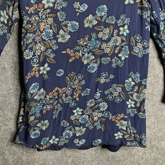 Altar’d State A Line Dress M Boho Blue Floral Bell Sleeves Crochet Cut Out Neck - Picture 6 of 16